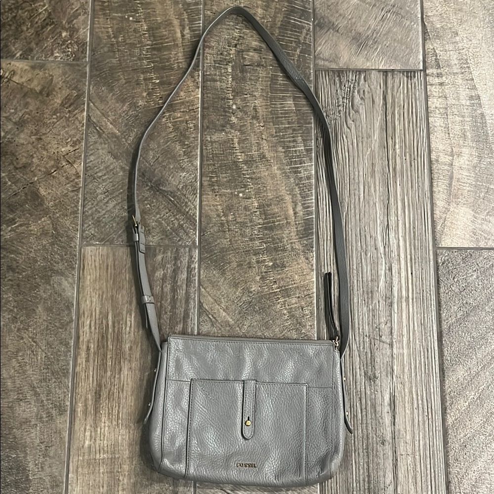 Vintage Fossil Gray Crossbody Bag 11”x9”x23”